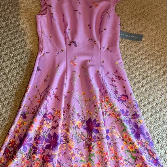 strapless open back dress London Times Purple Pasion 3/4 Sleeve Crew Neck A-Line Midi Dress main image 1